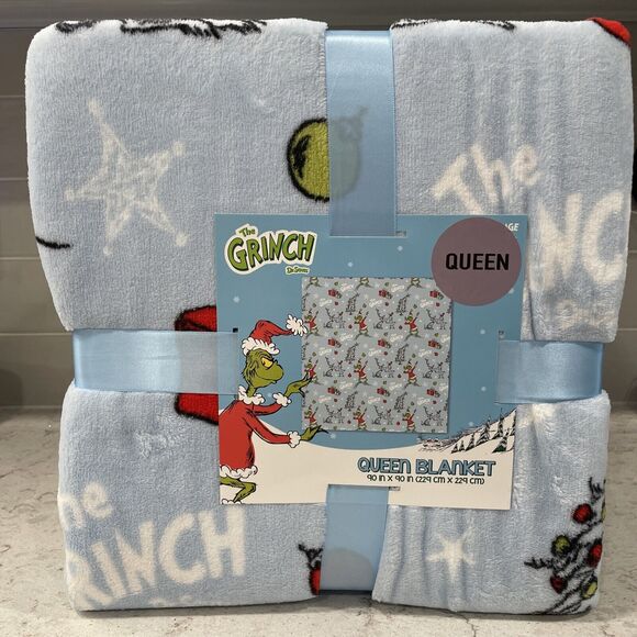 GRINCH & MAX dog Queen Full 90x90” Plush Blanket CHRISTMAS TREE Throw Print NEW - Picture 1 of 8